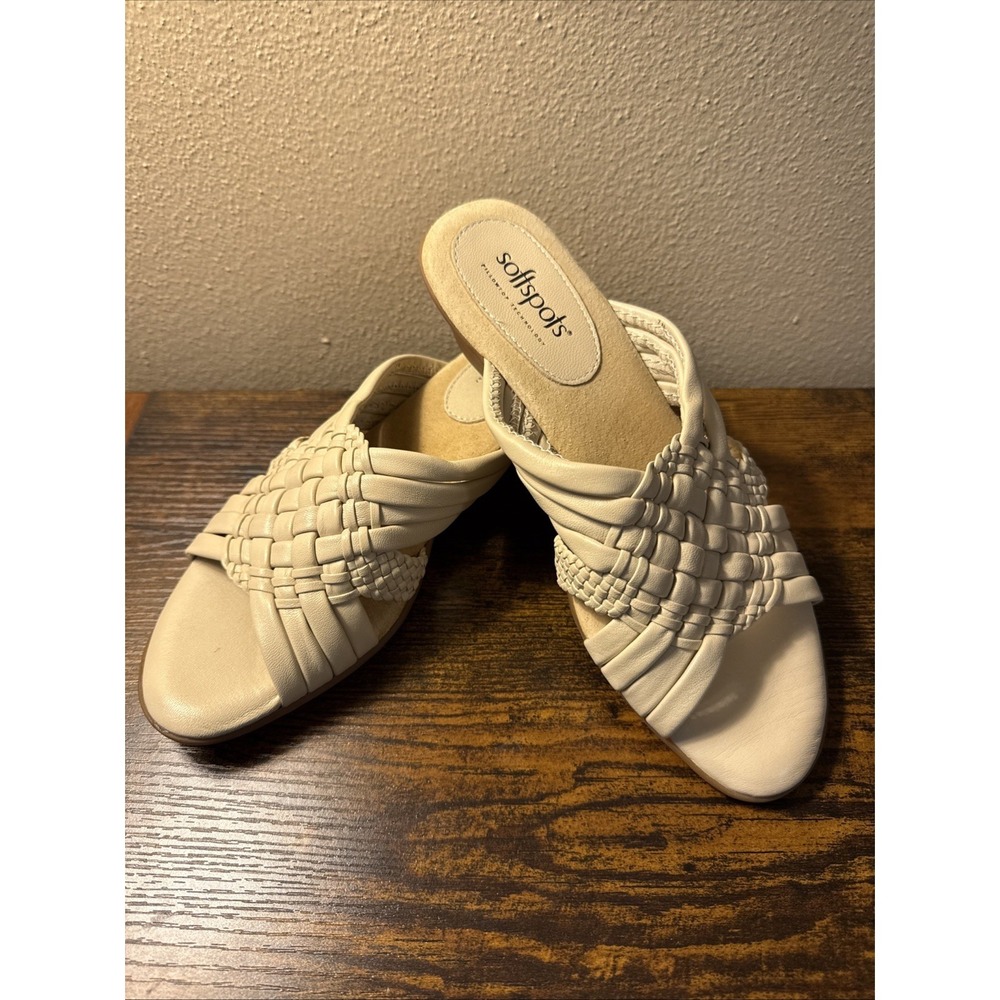 Softspots Comfort Woven Wedge Open Toe Slide On Beige Shoe Size 7N